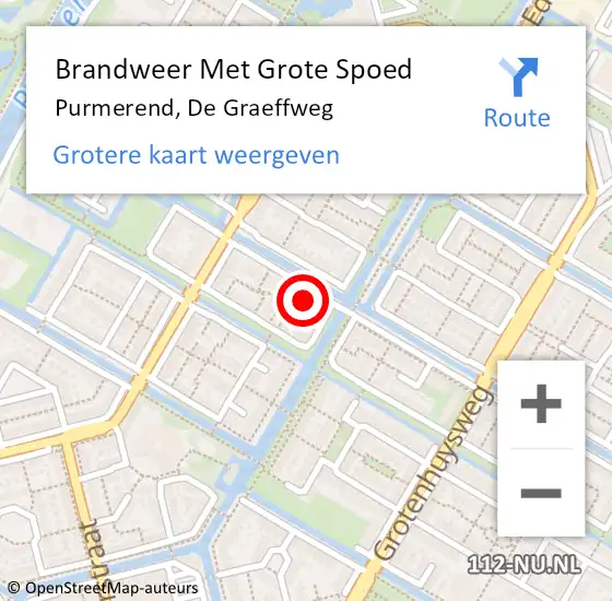 Locatie op kaart van de 112 melding: Brandweer Met Grote Spoed Naar Purmerend, De Graeffweg op 5 augustus 2023 16:45