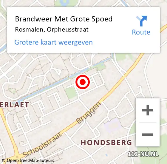 Locatie op kaart van de 112 melding: Brandweer Met Grote Spoed Naar Rosmalen, Orpheusstraat op 5 augustus 2023 17:39