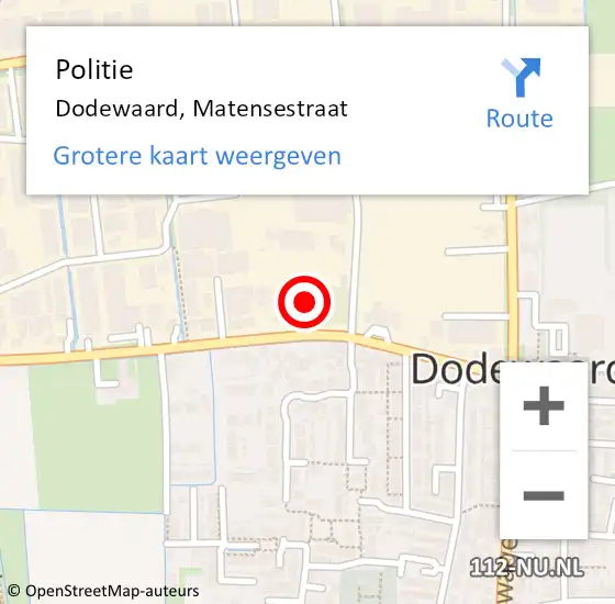 Locatie op kaart van de 112 melding: Politie Dodewaard, Matensestraat op 5 augustus 2023 17:40