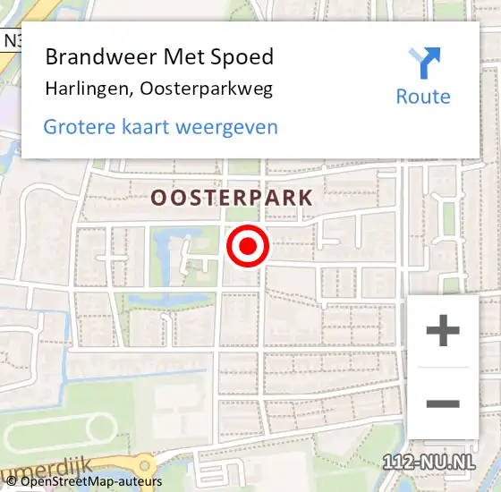 Locatie op kaart van de 112 melding: Brandweer Met Spoed Naar Harlingen, Oosterparkweg op 5 augustus 2023 17:44