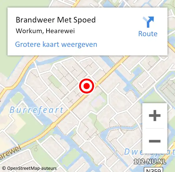 Locatie op kaart van de 112 melding: Brandweer Met Spoed Naar Workum, Hearewei op 5 augustus 2023 18:01