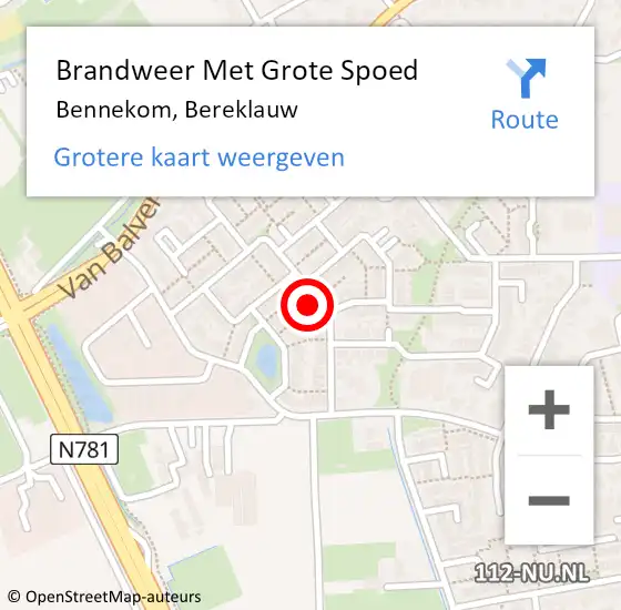 Locatie op kaart van de 112 melding: Brandweer Met Grote Spoed Naar Bennekom, Bereklauw op 5 augustus 2023 18:06