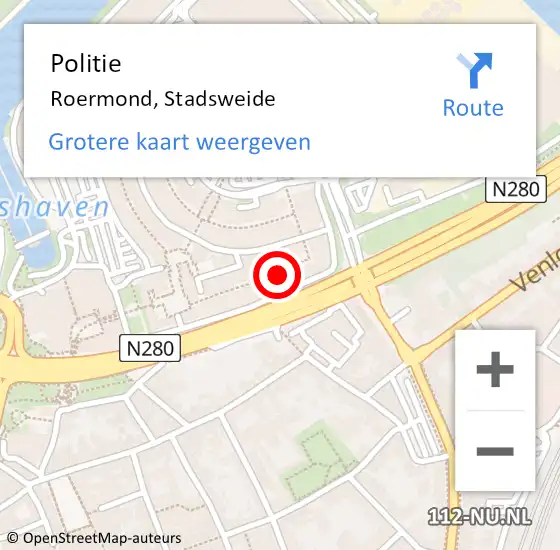 Locatie op kaart van de 112 melding: Politie Roermond, Stadsweide op 5 augustus 2023 18:14