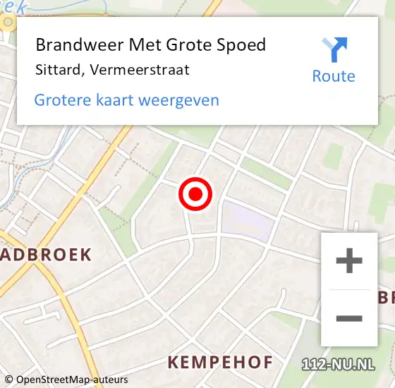 Locatie op kaart van de 112 melding: Brandweer Met Grote Spoed Naar Sittard, Vermeerstraat op 5 augustus 2023 18:22