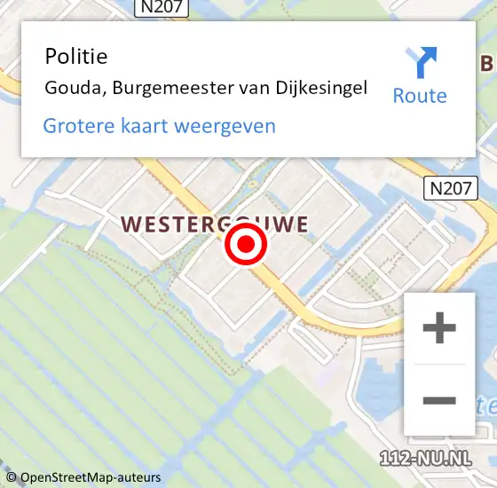 Locatie op kaart van de 112 melding: Politie Gouda, Burgemeester van Dijkesingel op 5 augustus 2023 18:58