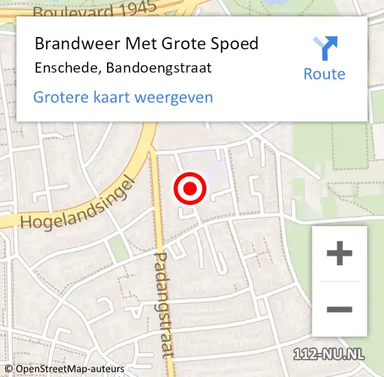 Locatie op kaart van de 112 melding: Brandweer Met Grote Spoed Naar Enschede, Bandoengstraat op 5 augustus 2023 19:27