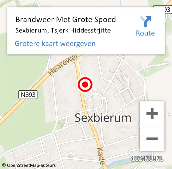 Locatie op kaart van de 112 melding: Brandweer Met Grote Spoed Naar Sexbierum, Tsjerk Hiddesstrjitte op 5 augustus 2023 19:37