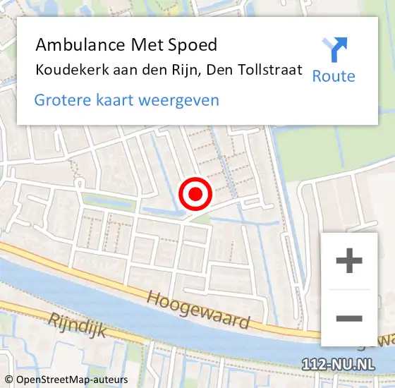 Locatie op kaart van de 112 melding: Ambulance Met Spoed Naar Koudekerk aan den Rijn, Den Tollstraat op 5 augustus 2023 19:48