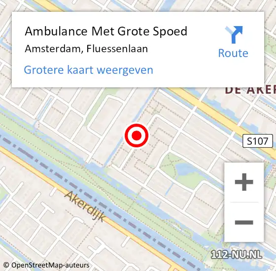 Locatie op kaart van de 112 melding: Ambulance Met Grote Spoed Naar Amsterdam, Fluessenlaan op 5 augustus 2023 20:16