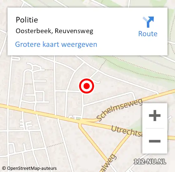 Locatie op kaart van de 112 melding: Politie Oosterbeek, Reuvensweg op 5 augustus 2023 20:18