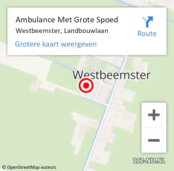 Locatie op kaart van de 112 melding: Ambulance Met Grote Spoed Naar Westbeemster, Landbouwlaan op 5 augustus 2023 20:38