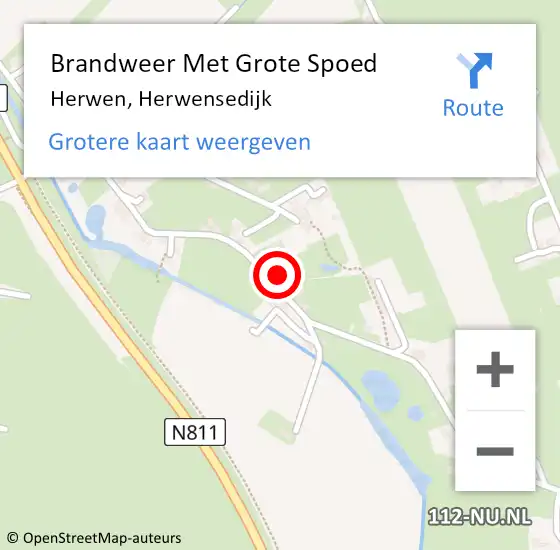 Locatie op kaart van de 112 melding: Brandweer Met Grote Spoed Naar Herwen, Herwensedijk op 5 augustus 2023 20:40