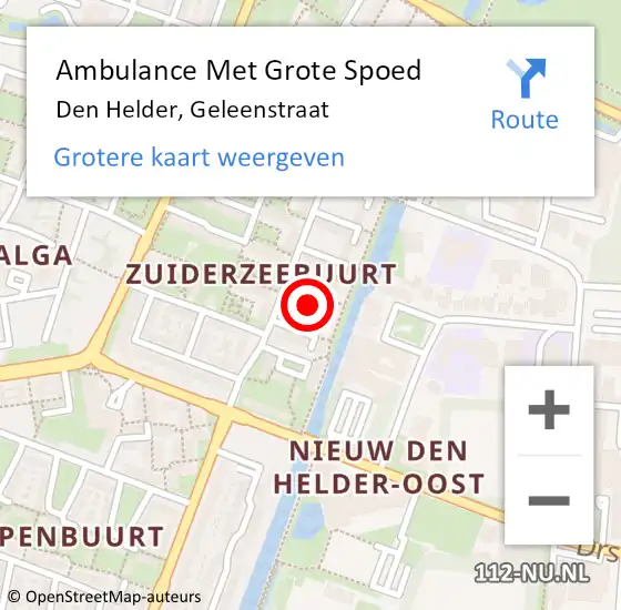 Locatie op kaart van de 112 melding: Ambulance Met Grote Spoed Naar Den Helder, Geleenstraat op 5 augustus 2023 21:14