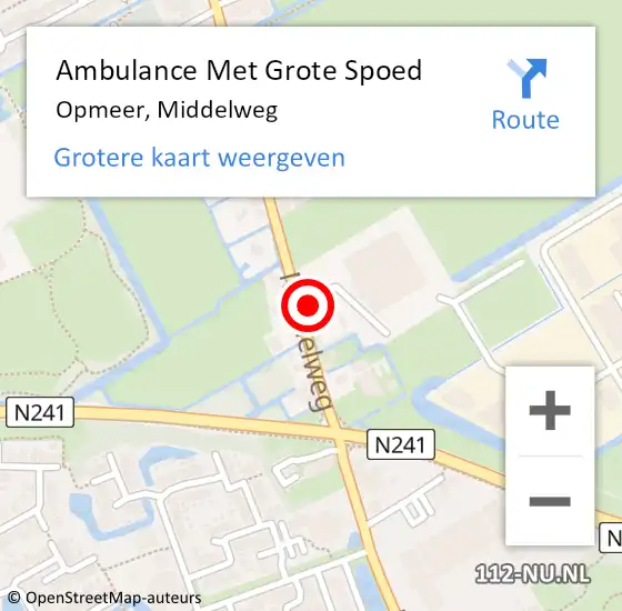 Locatie op kaart van de 112 melding: Ambulance Met Grote Spoed Naar Opmeer, Middelweg op 5 augustus 2023 22:04