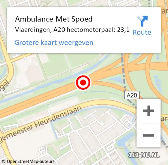 Locatie op kaart van de 112 melding: Ambulance Met Spoed Naar Vlaardingen, A20 hectometerpaal: 23,1 op 5 augustus 2023 22:19