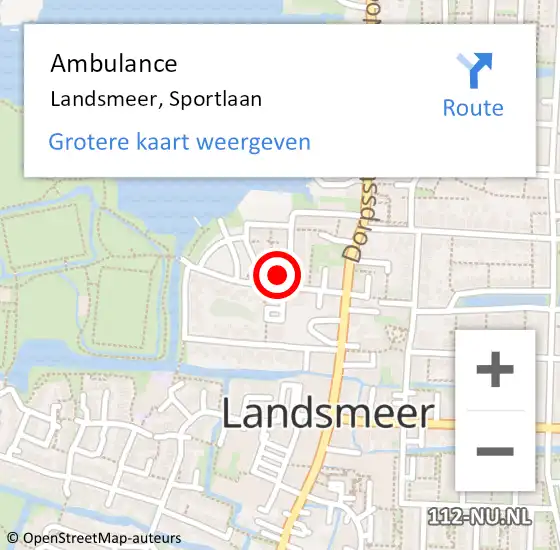 Locatie op kaart van de 112 melding: Ambulance Landsmeer, Sportlaan op 5 augustus 2023 23:59