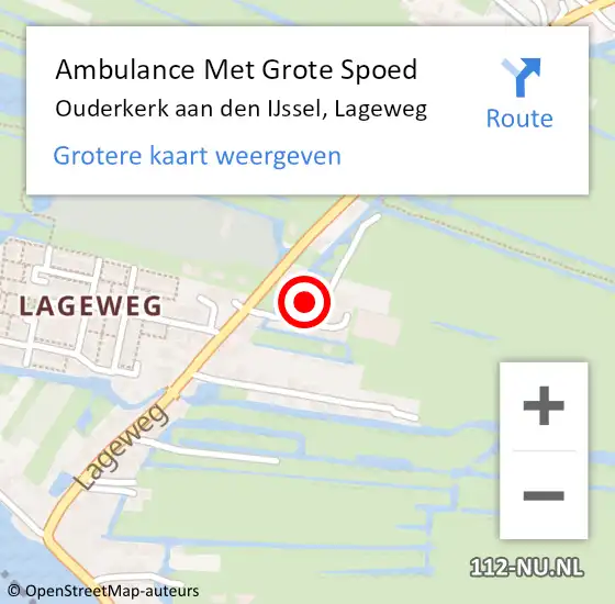 Locatie op kaart van de 112 melding: Ambulance Met Grote Spoed Naar Ouderkerk aan den IJssel, Lageweg op 6 augustus 2023 00:11