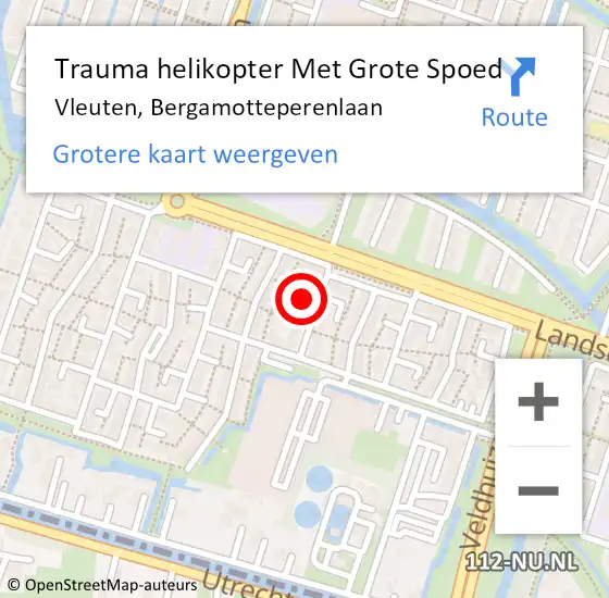 Locatie op kaart van de 112 melding: Trauma helikopter Met Grote Spoed Naar Vleuten, Bergamotteperenlaan op 6 augustus 2023 00:25