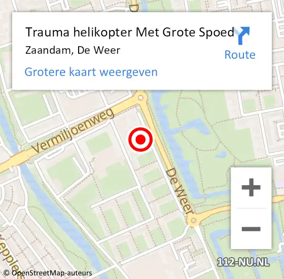 Locatie op kaart van de 112 melding: Trauma helikopter Met Grote Spoed Naar Zaandam, De Weer op 6 augustus 2023 00:30