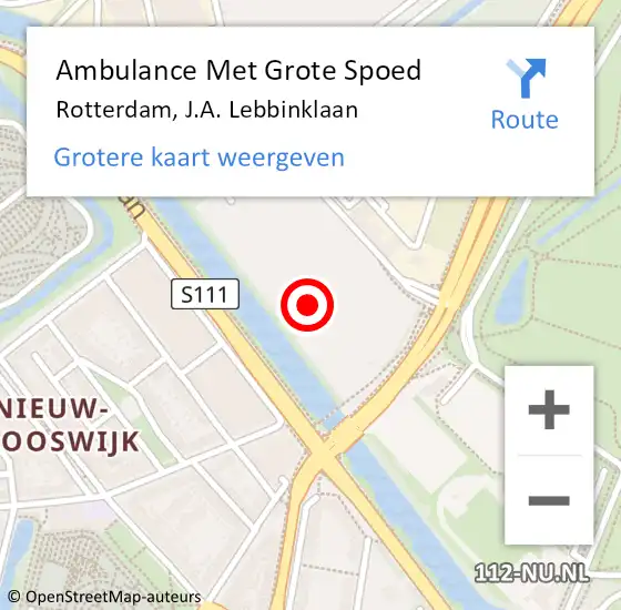 Locatie op kaart van de 112 melding: Ambulance Met Grote Spoed Naar Rotterdam, J.A. Lebbinklaan op 6 augustus 2023 01:20
