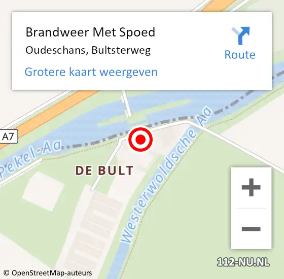 Locatie op kaart van de 112 melding: Brandweer Met Spoed Naar Oudeschans, Bultsterweg op 6 augustus 2023 01:20