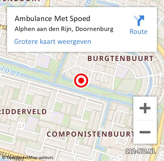 Locatie op kaart van de 112 melding: Ambulance Met Spoed Naar Alphen aan den Rijn, Doornenburg op 6 augustus 2023 01:21