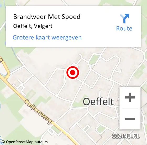 Locatie op kaart van de 112 melding: Brandweer Met Spoed Naar Oeffelt, Velgert op 6 augustus 2023 03:44