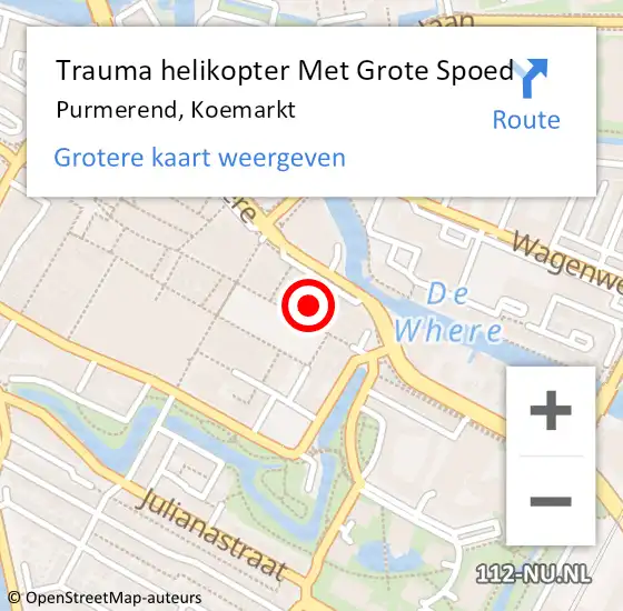 Locatie op kaart van de 112 melding: Trauma helikopter Met Grote Spoed Naar Purmerend, Koemarkt op 6 augustus 2023 04:32
