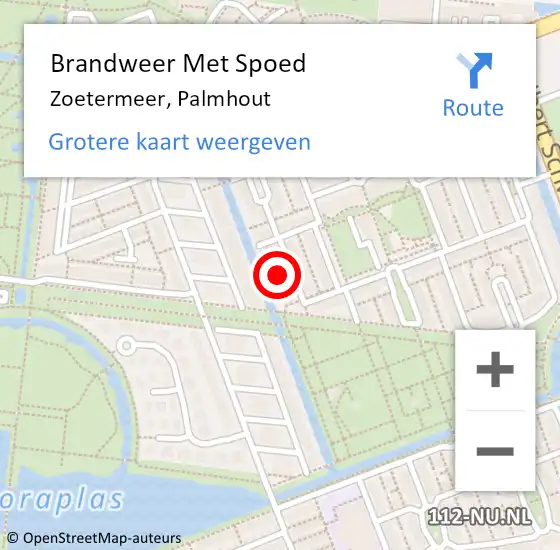 Locatie op kaart van de 112 melding: Brandweer Met Spoed Naar Zoetermeer, Palmhout op 6 augustus 2023 05:01
