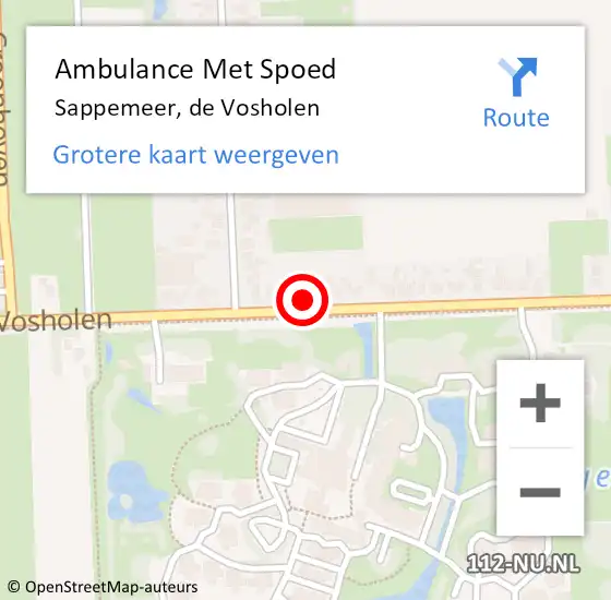 Locatie op kaart van de 112 melding: Ambulance Met Spoed Naar Sappemeer, de Vosholen op 6 augustus 2023 05:03
