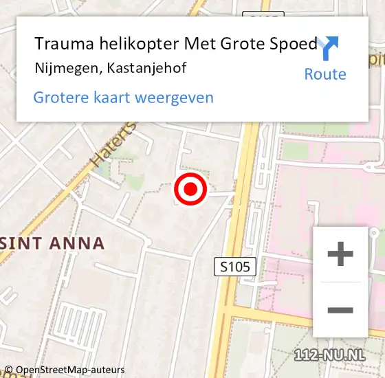 Locatie op kaart van de 112 melding: Trauma helikopter Met Grote Spoed Naar Nijmegen, Kastanjehof op 6 augustus 2023 05:12