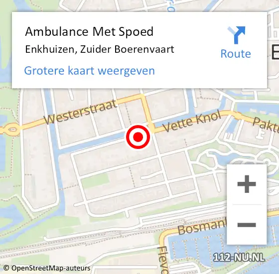 Locatie op kaart van de 112 melding: Ambulance Met Spoed Naar Enkhuizen, Zuider Boerenvaart op 6 augustus 2023 06:45