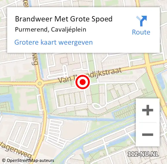 Locatie op kaart van de 112 melding: Brandweer Met Grote Spoed Naar Purmerend, Cavaljéplein op 6 augustus 2023 07:01