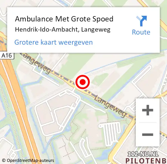 Locatie op kaart van de 112 melding: Ambulance Met Grote Spoed Naar Hendrik-Ido-Ambacht, Langeweg op 6 augustus 2023 07:50