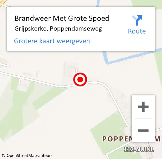 Locatie op kaart van de 112 melding: Brandweer Met Grote Spoed Naar Grijpskerke, Poppendamseweg op 6 augustus 2023 08:15