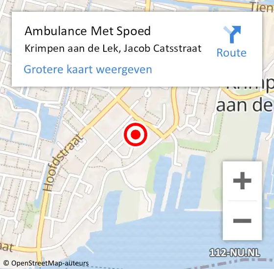 Locatie op kaart van de 112 melding: Ambulance Met Spoed Naar Krimpen aan de Lek, Jacob Catsstraat op 6 augustus 2023 08:24