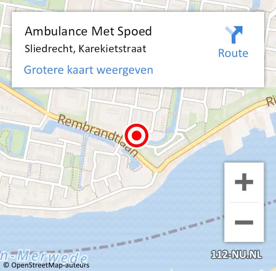 Locatie op kaart van de 112 melding: Ambulance Met Spoed Naar Sliedrecht, Karekietstraat op 6 augustus 2023 08:28