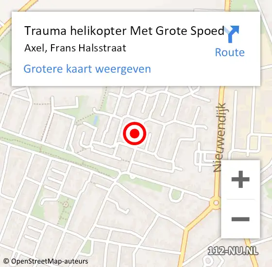 Locatie op kaart van de 112 melding: Trauma helikopter Met Grote Spoed Naar Axel, Frans Halsstraat op 6 augustus 2023 09:24