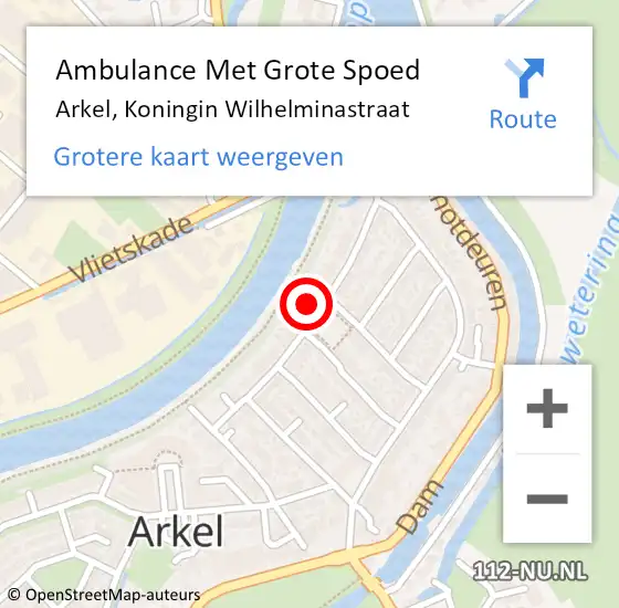 Locatie op kaart van de 112 melding: Ambulance Met Grote Spoed Naar Arkel, Koningin Wilhelminastraat op 6 augustus 2023 10:02