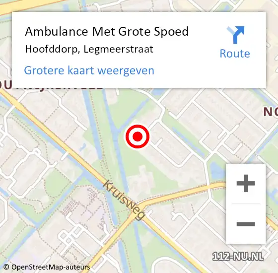 Locatie op kaart van de 112 melding: Ambulance Met Grote Spoed Naar Hoofddorp, Legmeerstraat op 6 augustus 2023 10:07