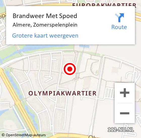 Locatie op kaart van de 112 melding: Brandweer Met Spoed Naar Almere, Zomerspelenplein op 6 augustus 2023 10:25