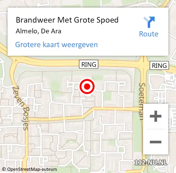 Locatie op kaart van de 112 melding: Brandweer Met Grote Spoed Naar Almelo, De Ara op 6 augustus 2023 10:45