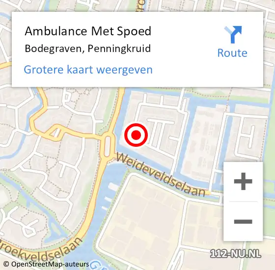 Locatie op kaart van de 112 melding: Ambulance Met Spoed Naar Bodegraven, Penningkruid op 6 augustus 2023 11:20