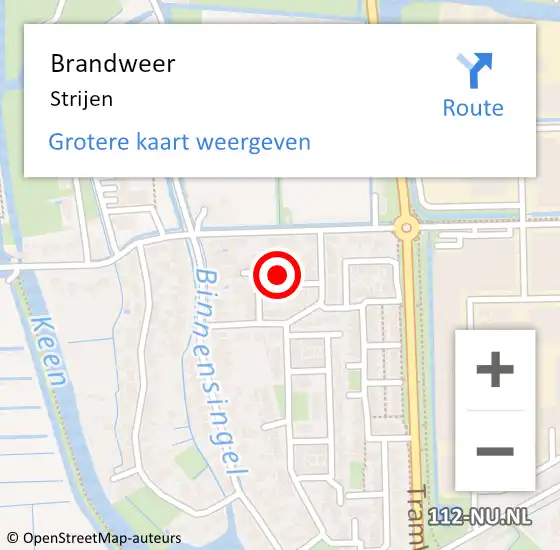 Locatie op kaart van de 112 melding: Brandweer Strijen op 6 augustus 2023 11:25