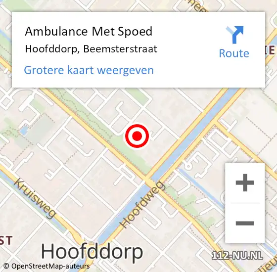 Locatie op kaart van de 112 melding: Ambulance Met Spoed Naar Hoofddorp, Beemsterstraat op 6 augustus 2023 11:37