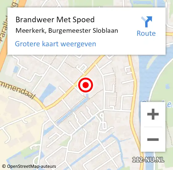 Locatie op kaart van de 112 melding: Brandweer Met Spoed Naar Meerkerk, Burgemeester Sloblaan op 6 augustus 2023 11:47