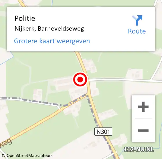 Locatie op kaart van de 112 melding: Politie Nijkerk, Barneveldseweg op 6 augustus 2023 12:17