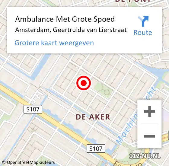 Locatie op kaart van de 112 melding: Ambulance Met Grote Spoed Naar Amsterdam, Geertruida van Lierstraat op 6 augustus 2023 12:38