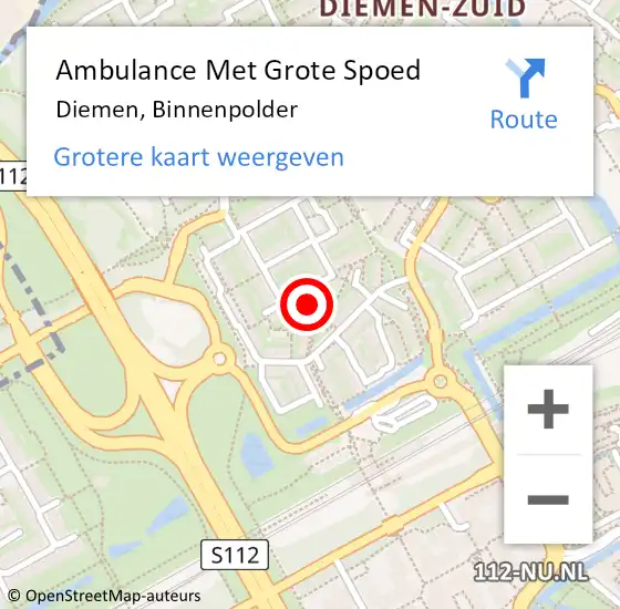 Locatie op kaart van de 112 melding: Ambulance Met Grote Spoed Naar Diemen, Binnenpolder op 6 augustus 2023 12:51