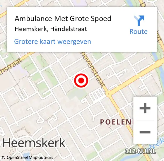 Locatie op kaart van de 112 melding: Ambulance Met Grote Spoed Naar Heemskerk, Händelstraat op 6 augustus 2023 13:03